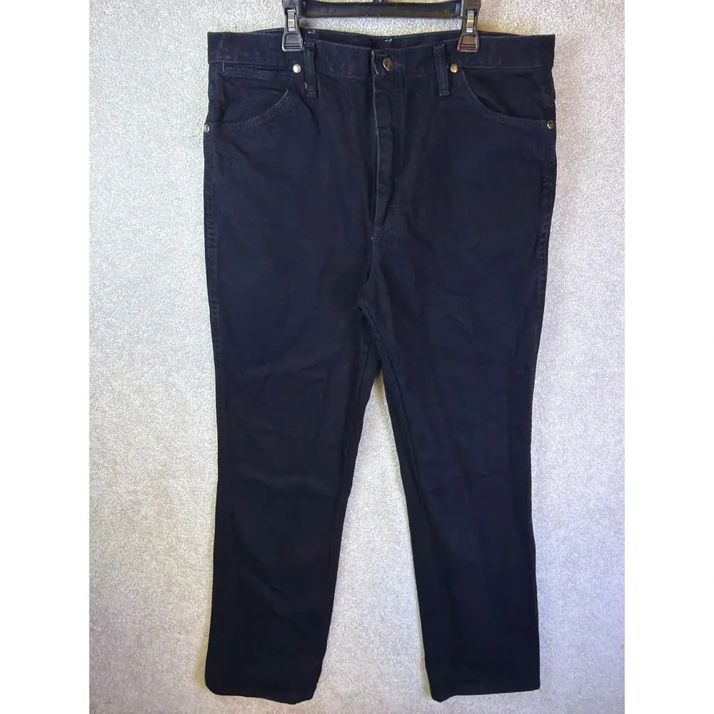 Wrangler Denim Jeans Mens 36x32 Black Straight Leg 100% Cotton Western 10933SEWK